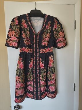 Floral V-Neck Mini Dress in Black and Pink